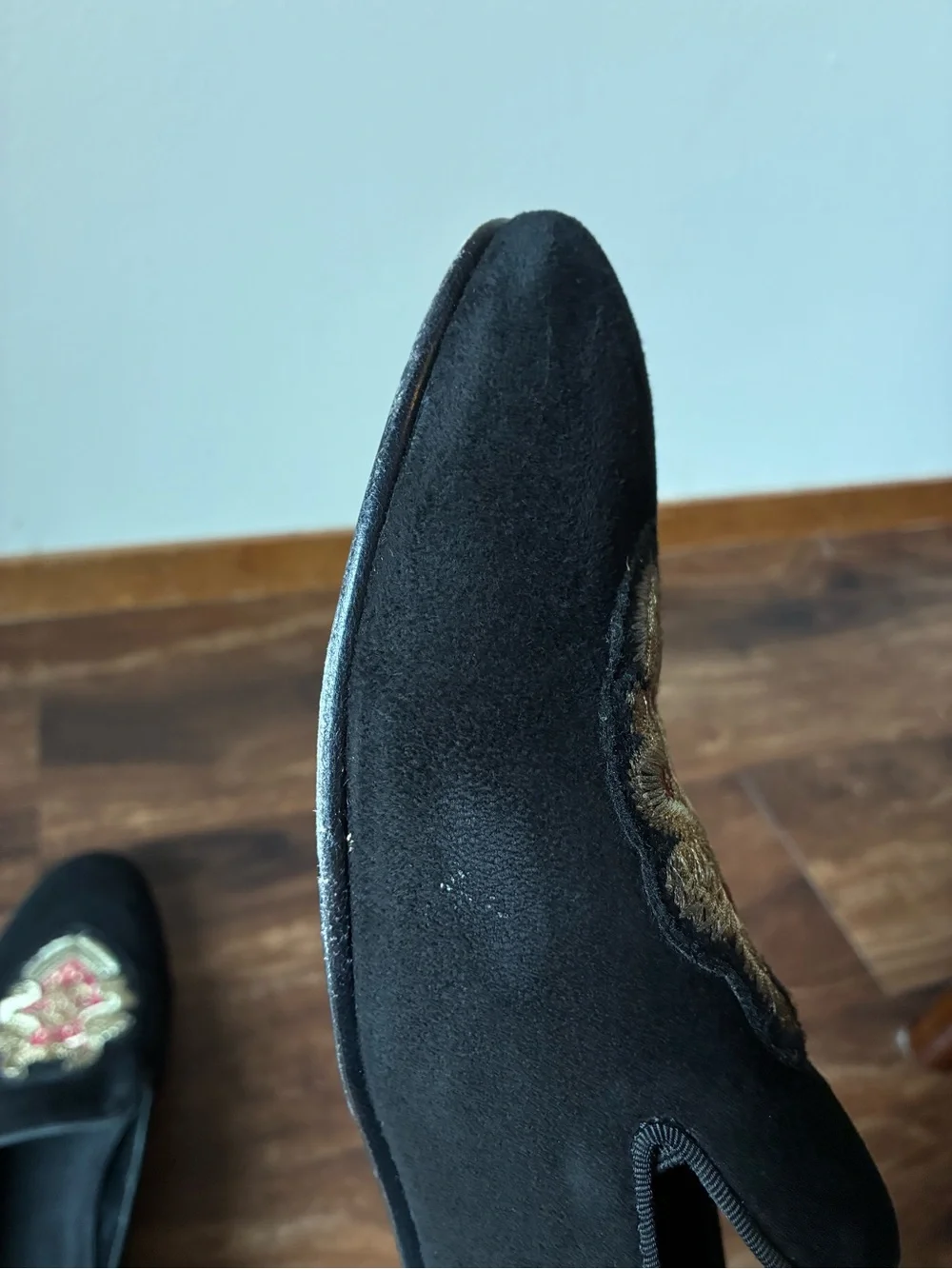 Roberto Cavalli Black Suede Embroidered Crest Smoking Slipper Loafers Size:EU 45